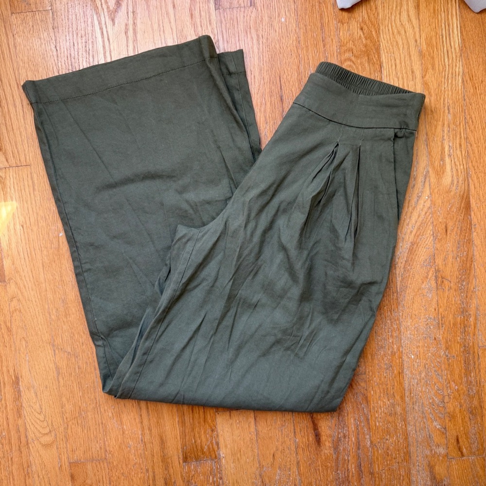 INC International Concepts Olive Linen Blend Wide Leg Pants Size 2 Coastal